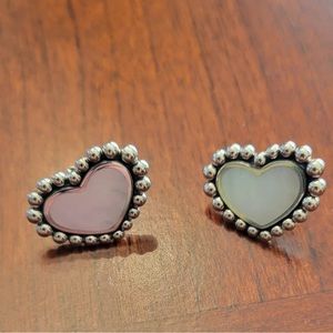 Lagos Earrings, Mother of Pearl inlay heart shape, stud, 12mm, Sterling Silver